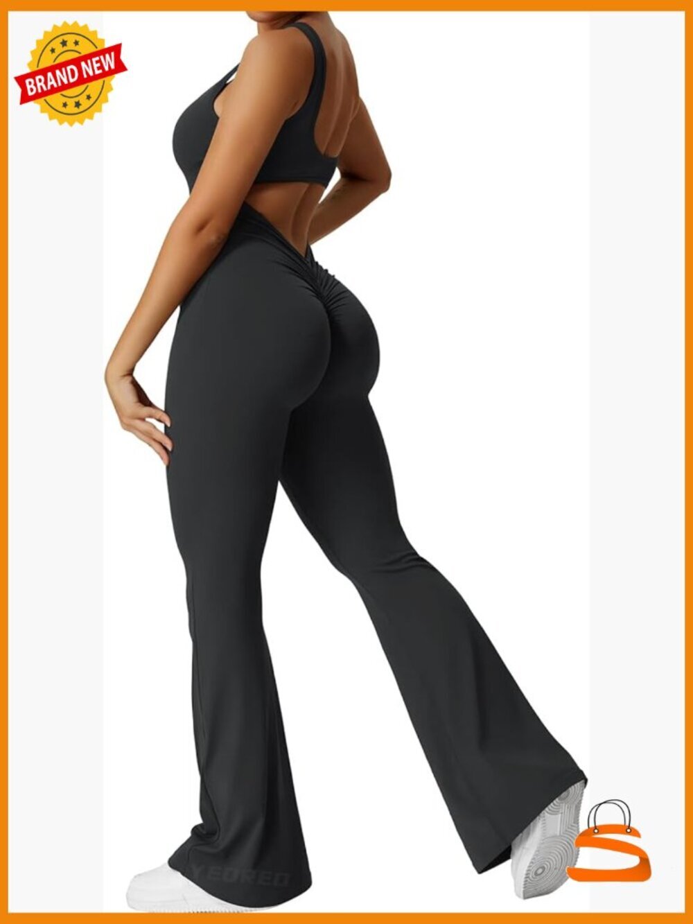Scrunch Flare Jumpsuit Backless Open Back Butt Lift Yoga Gym Activewear